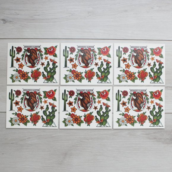 Bundle of 6 Buffalo Exchange Temporary Tattoo Sheets & Metal Lapel Badge Pin - Picture 5 of 6
